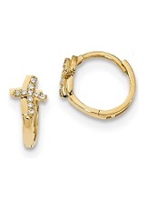 handsome small cz baby cross hinged hoop earrings